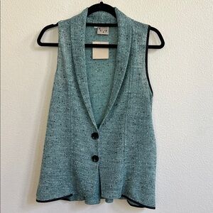 PAPIKE WEAR Knitted Variegated Teal Collard Button Down Vest Sweater Size M